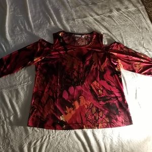 Susan Graver Printed 1X Liquid Knit Cold Shoulder